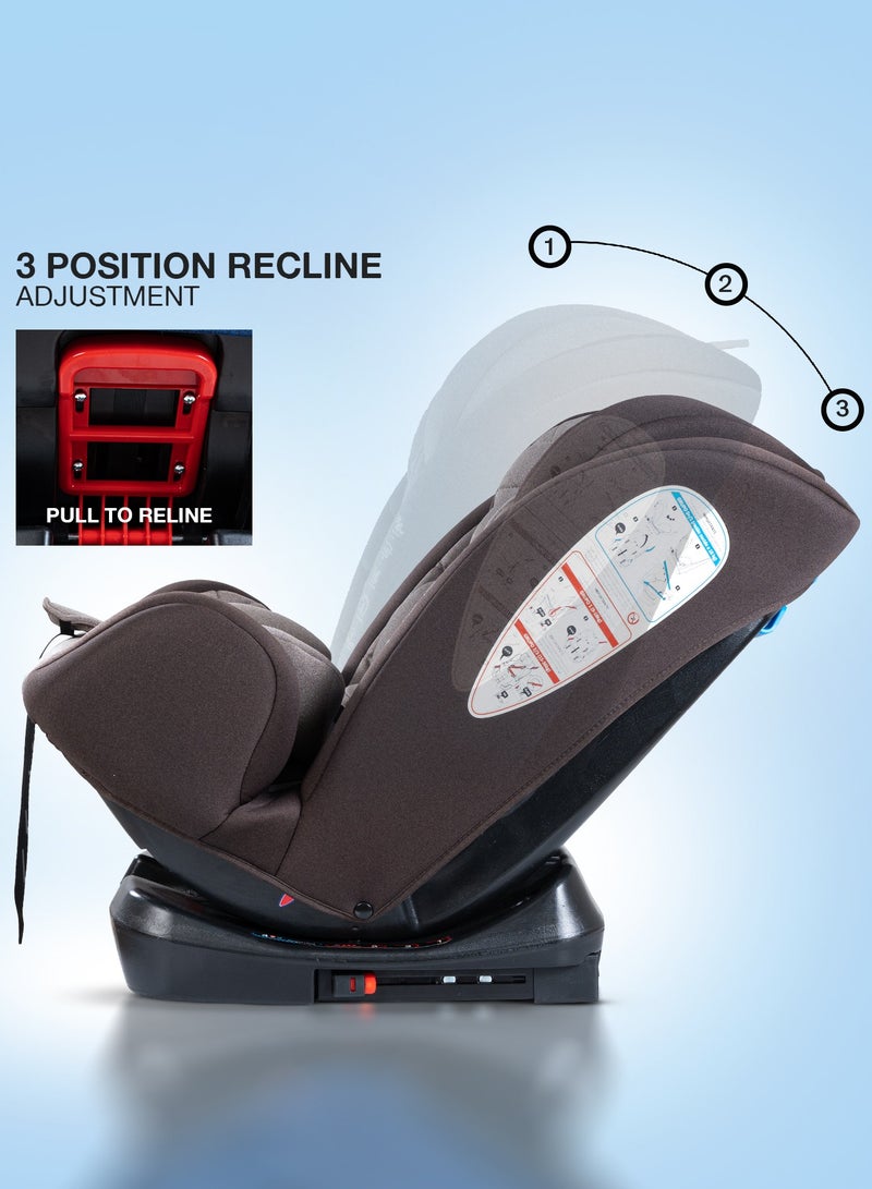 Baybee Convertible Car Seat for Baby 0 to 12 Years with ISOFIX, 3 Position Recline, Headrest Adjustable ECE R44/04 Safety Certified Travel Baby Car Seat for Toddlers Kids Boys Girls Brown