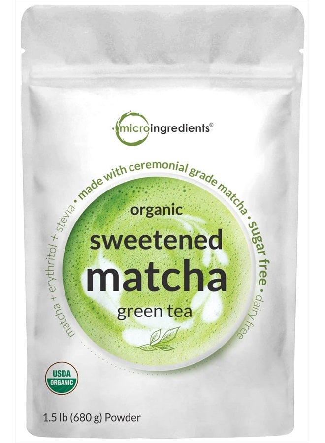 Organic Sweet Matcha Powder, 24 Ounce, Sugar Free Matcha Latte Powder, Ceremonial Grade | First Harvest Authentic Japanese Origin | Barista Style for Smoothies, Lattes, and Baking
