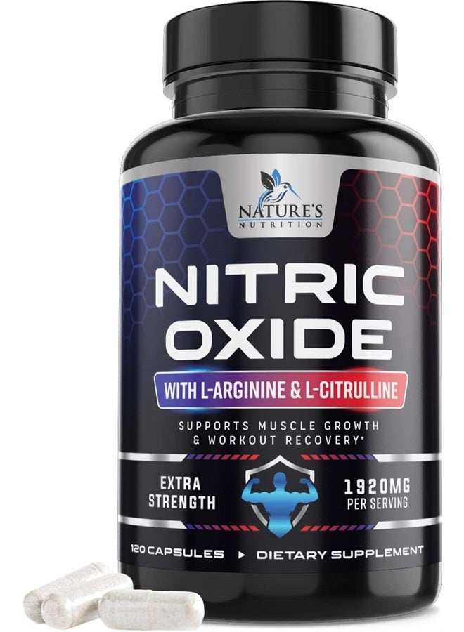 Extra Strength Nitric Oxide Supplement L Arginine 3X Strength - Citrulline Malate, AAKG, Beta Alanine - Premium Muscle Supporting Nitric Oxide Booster for Strength & Energy - 120 Nitric Oxide Capsules