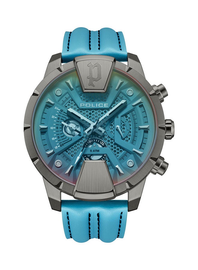 Men's Huntley Leather Strap Analog Wrist Watch PEWJF2203706 - 45mm - Blue