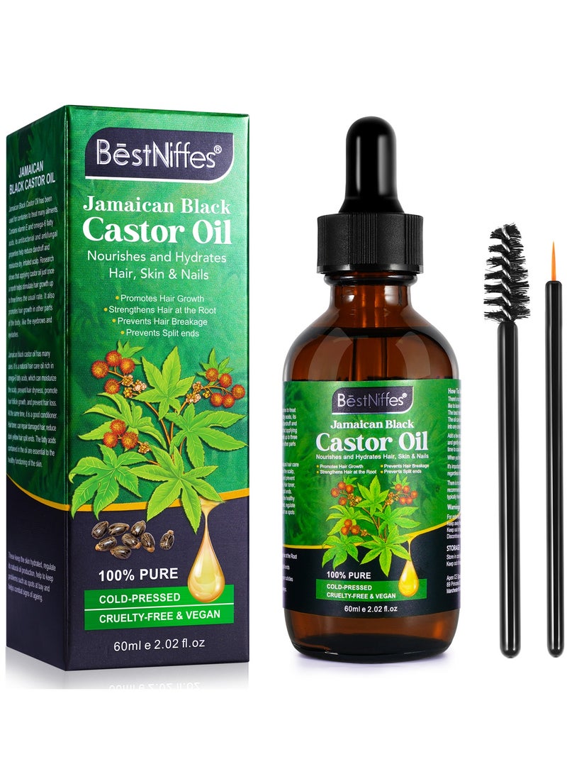 60ml Jamaican Black Castor Oil for Hair 100% Pure Cold Pressed Stimulate Growth for Hair Eyelashes Eyebrows Nails Skin Moisturizer Hair Oil and Body Oil Moisturizing Massage Oil