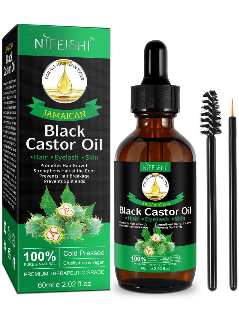 60ml Jamaican Black Castor Oil for Hair 100% Pure Cold Pressed Stimulate Growth for Hair Eyelashes Eyebrows Nails Skin Moisturizer Hair Oil and Body Oil Moisturizing Massage Oil