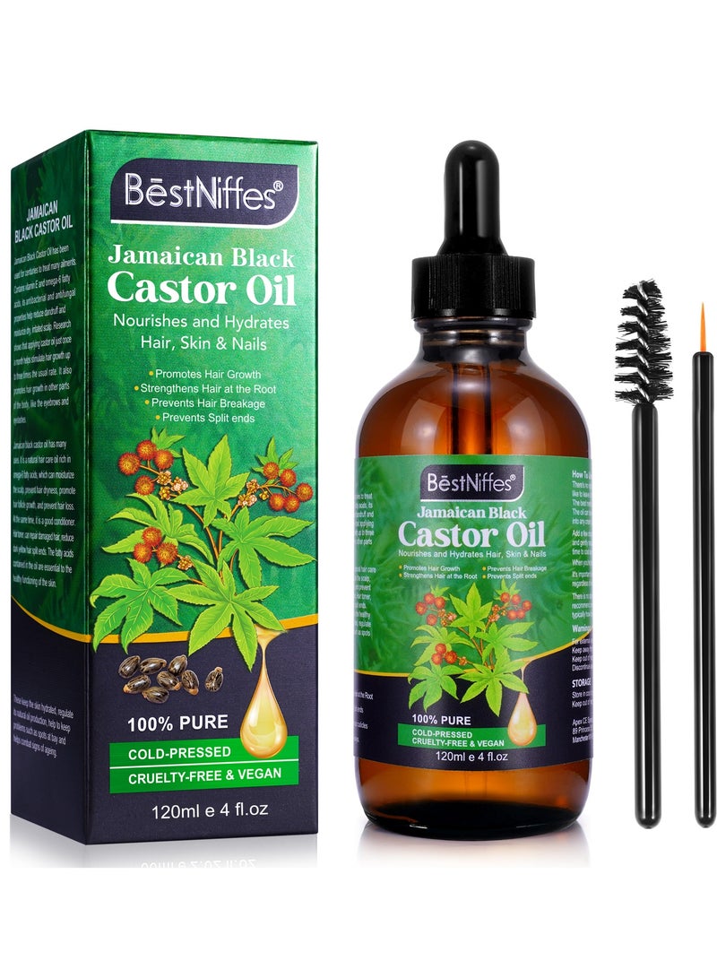 120ml Jamaican Black Castor Oil for Hair 100% Pure Cold Pressed Stimulate Growth for Hair Eyelashes Eyebrows Nails Skin Moisturizer Hair Oil and Body Oil Moisturizing Massage Oil