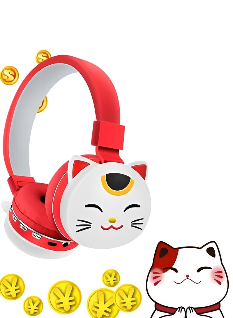 Cartoon Bluetooth Wireless Headphone, Bluetooth Wireless Headphone For Teens and Kids, Cat Cartoon Over Ear Bluetooth Headphones with Memory Card Plug in Mode, Plug in Wire Mode and Bluetooth