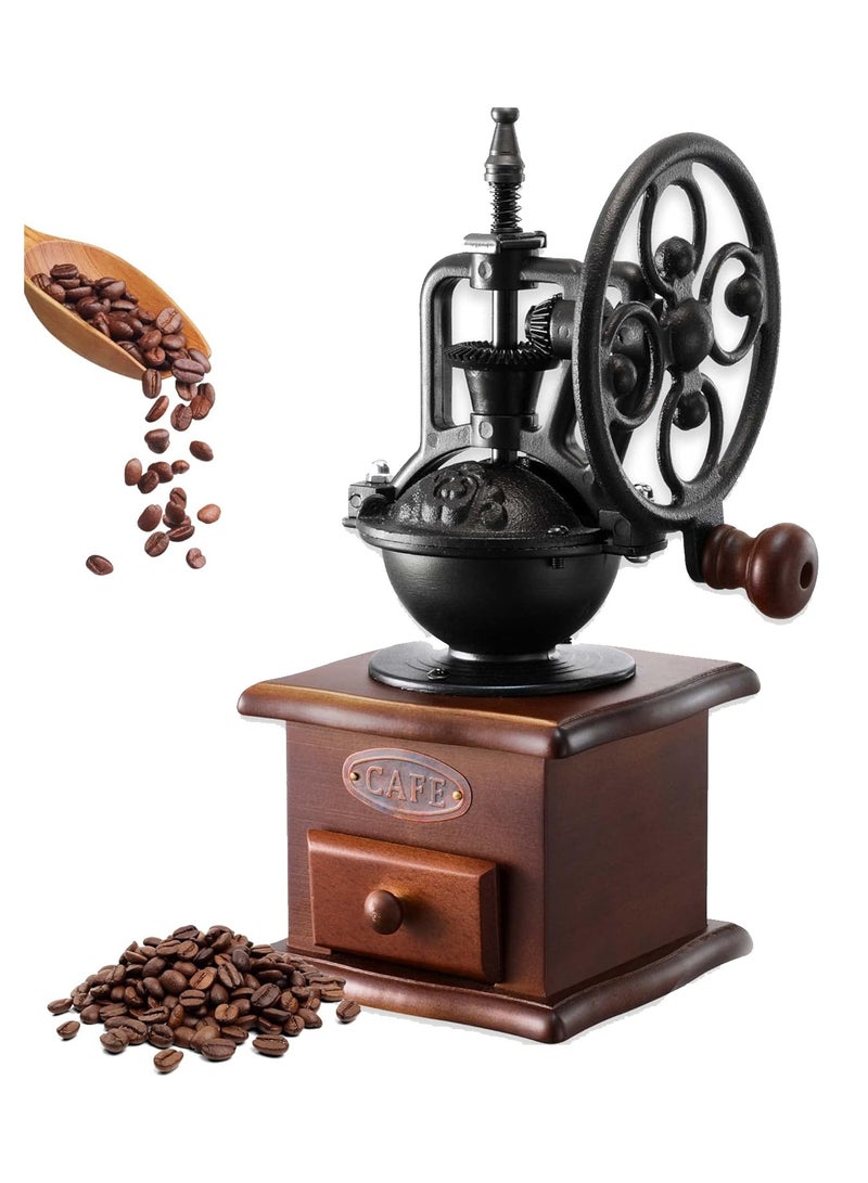 Manual Coffee Grinde, Vintage Style Wooden Hand Coffee Grinder/Antique Cast Ceramic Roller Classic French Press Coffee Mill/Hand Crank Coffee Grinders for Decoration & Gift