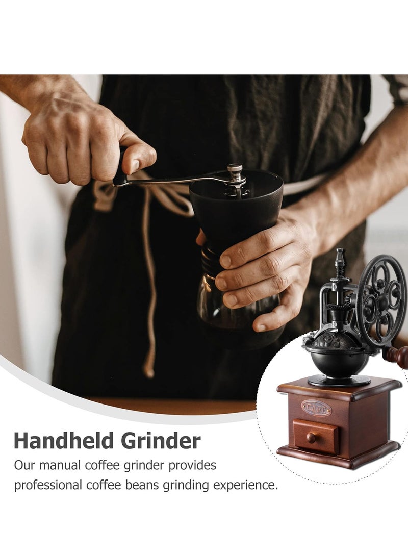 Manual Coffee Grinde, Vintage Style Wooden Hand Coffee Grinder/Antique Cast Ceramic Roller Classic French Press Coffee Mill/Hand Crank Coffee Grinders for Decoration & Gift