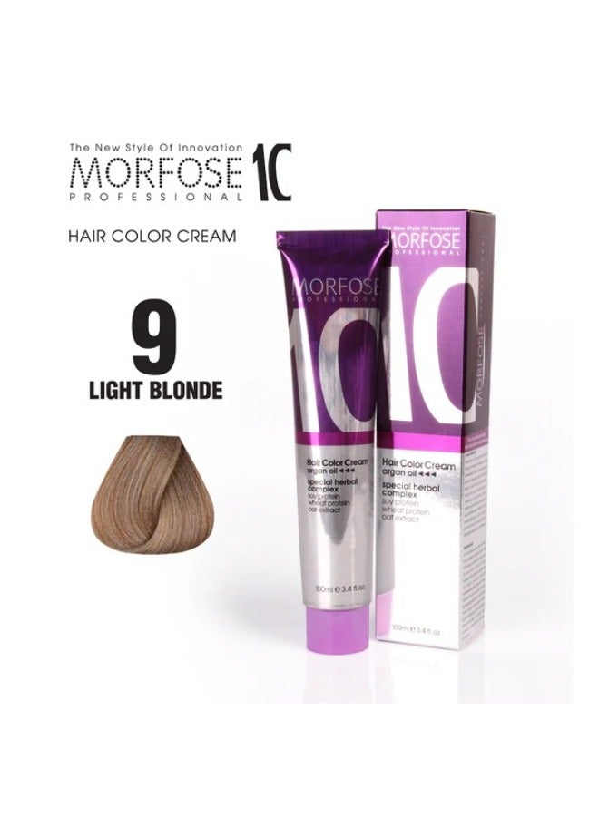 Morfose 10 Argan, Camellia, and Olive Oil Hair Color Cream - Light Blonde, 100ml