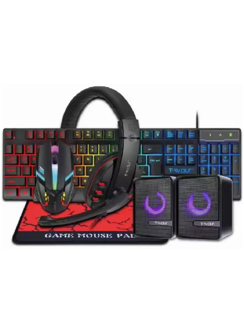 5in1 Gaming Keyboard Whit Mouse pad Mouse Gaming Headset Wired Led Rgb Backlight Bundle For Pc Gamers And Xbox and PS4 TF850
