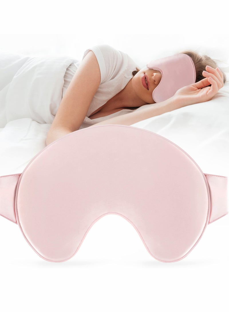Sleep Mask, 100% Silk Large Sleep Mask for Womens Girls, Natural Pure Mulberry Silk Blindfold, Lightweight Comfortable Blindfold, Cute Soft Eyes Mask with Elastic Strap (Pink)