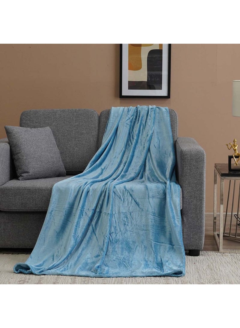AW23 Solid Flannel Double Blanket 200x200 Cm Sky
