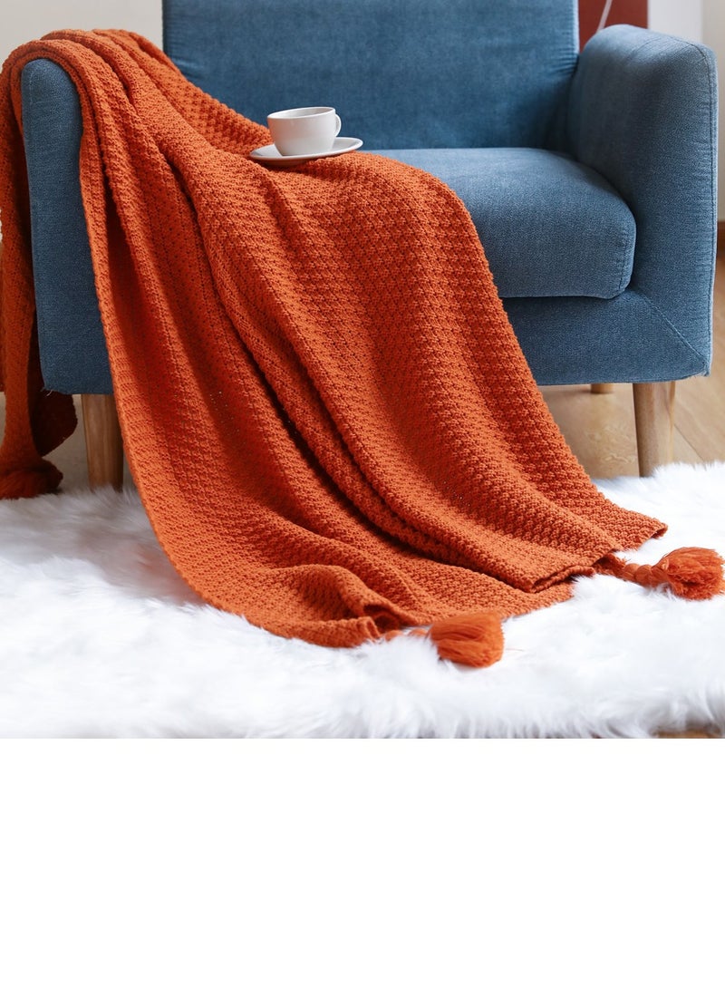 Solid Color Textured Knitted Soft Throw Blanket Keep Warm Caramel