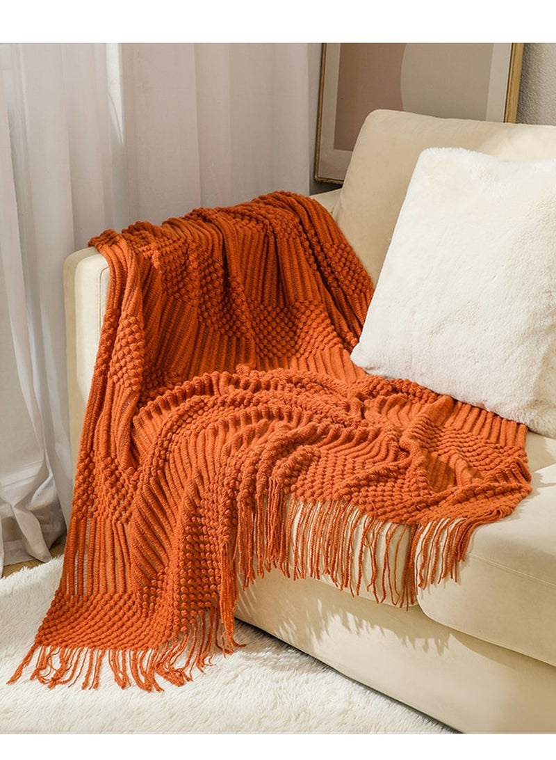 Tassel Design Textured Soft Throw Blanket Keep Warm Caramel