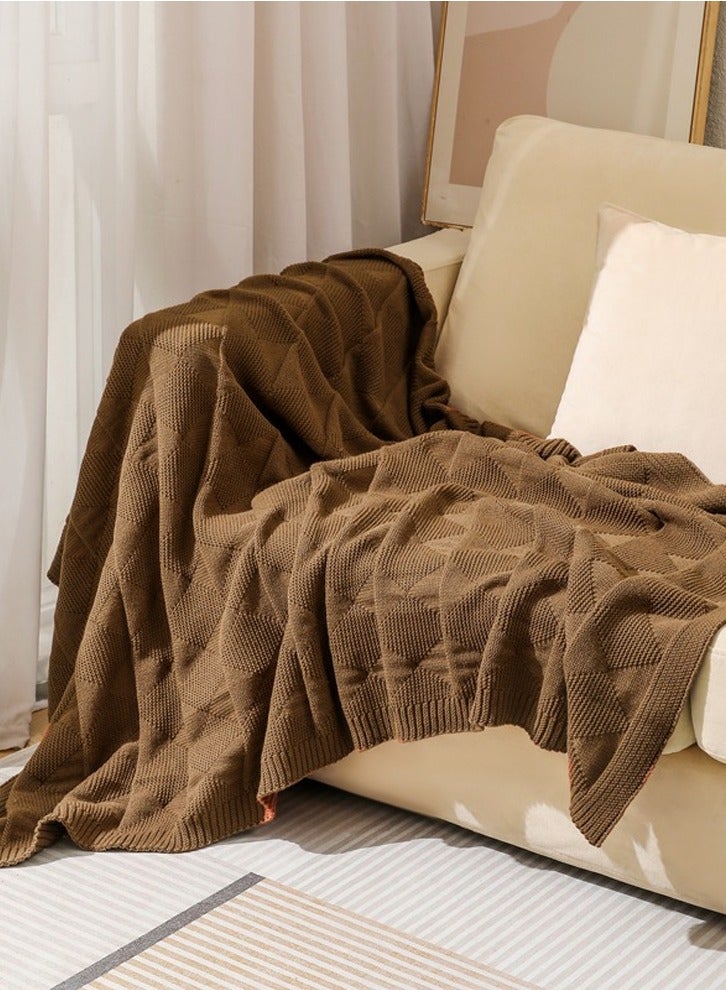 Solid Color Waffle Pattern Knitted Soft Throw Blanket Keep Warm Brown