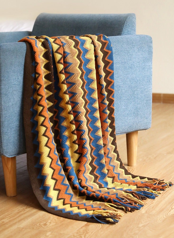 Tassel Design Bohemian Style Knitted Soft Throw Blanket Keep Warm Brown Mix