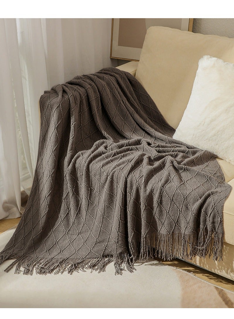 Tassel Design Knitted Soft Throw Blanket Keep Warm  Ash Grey