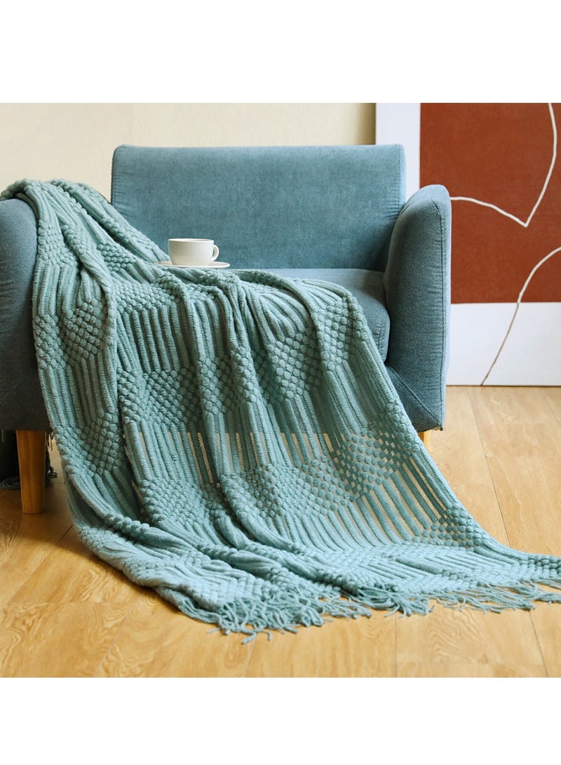 Tassel Design Textured Soft Throw Blanket Keep Warm Light Green