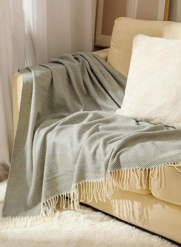 Stripes Tassel Design Knitted Soft Throw Blanket Grey