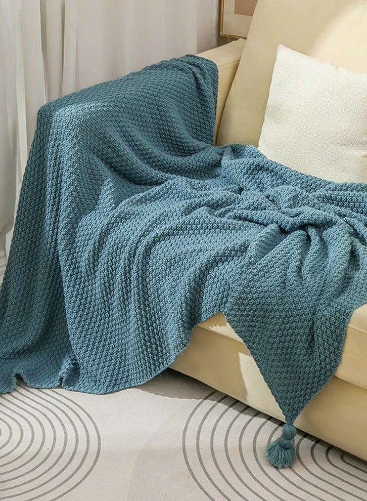 Solid Color Textured Knitted Soft Throw Blanket Keep Warm Dusty Blue