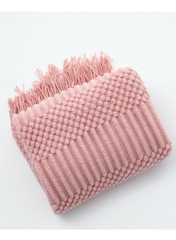 Tassel Design Textured Soft Throw Blanket Keep Warm Pink