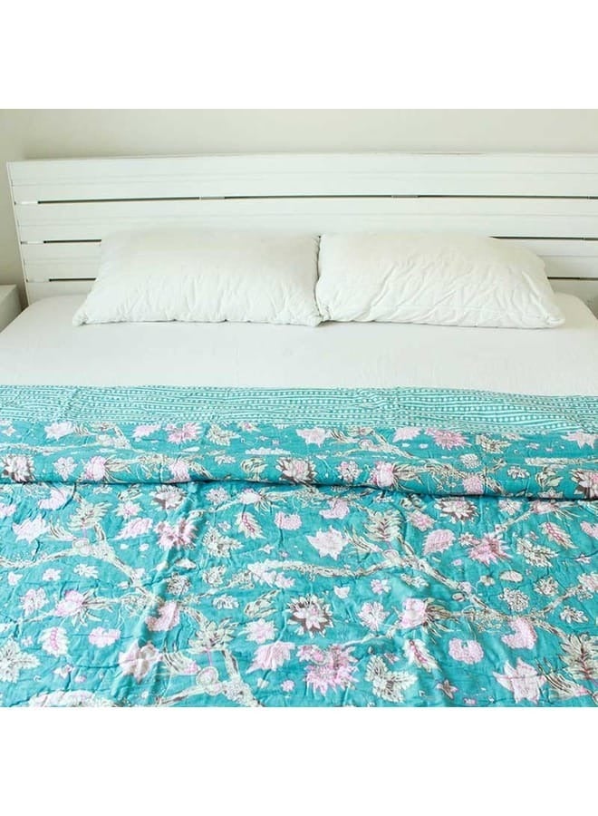 Light Blue Double Quilt with Printed Design