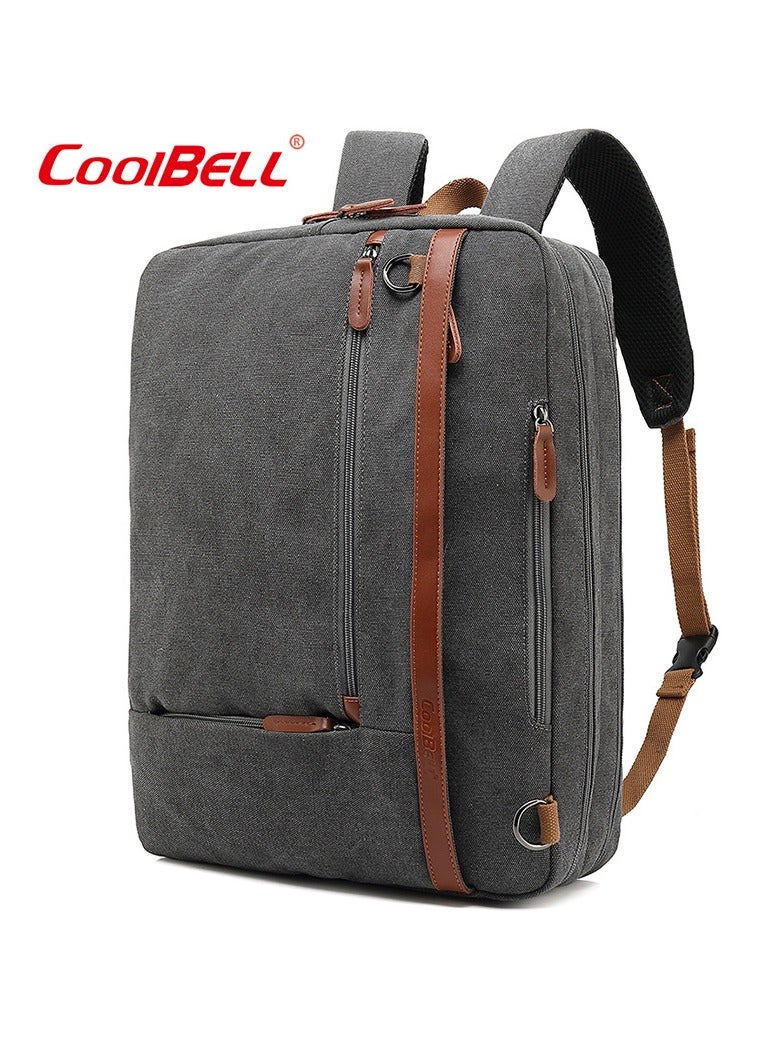 Men's Large Capacity Backpack Multi-Functional Laptop Bag Grey Canvas