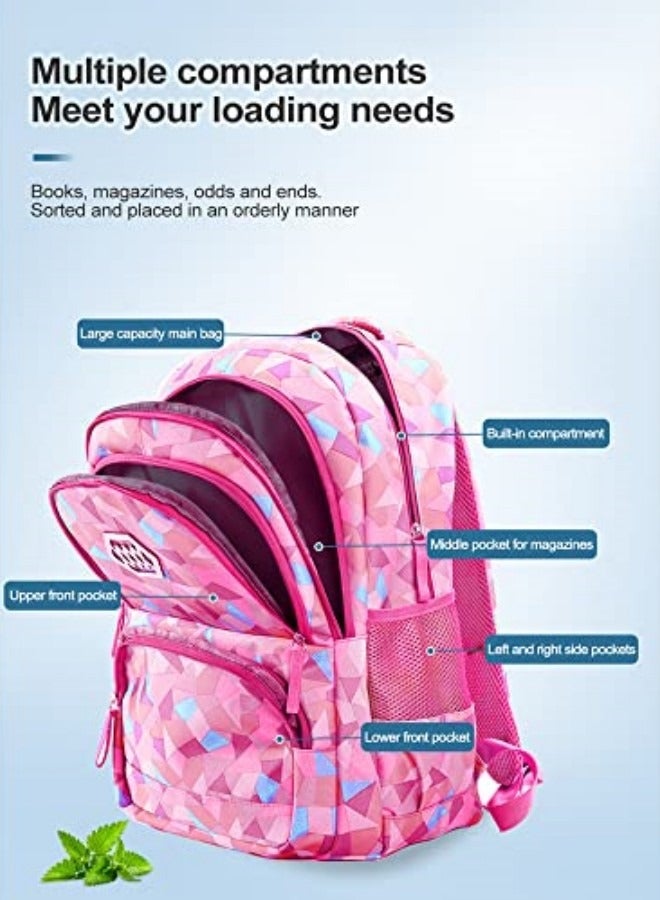 3Pcs School Bags,Children School Backpack,Geometric Print Backpack,School Bags for Teenagers,Large Capacity Backpack,Waterproof Backpacks,3 in 1 School Bag,Lunch Bag and Pencil Case (Red)