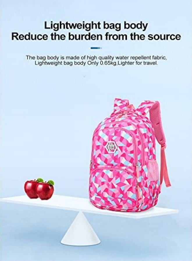 3Pcs School Bags,Children School Backpack,Geometric Print Backpack,School Bags for Teenagers,Large Capacity Backpack,Waterproof Backpacks,3 in 1 School Bag,Lunch Bag and Pencil Case (Red)