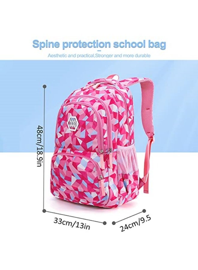 3Pcs School Bags,Children School Backpack,Geometric Print Backpack,School Bags for Teenagers,Large Capacity Backpack,Waterproof Backpacks,3 in 1 School Bag,Lunch Bag and Pencil Case (Red)