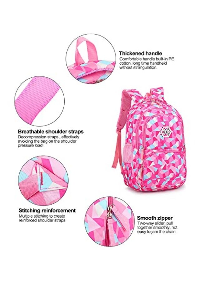 3Pcs School Bags,Children School Backpack,Geometric Print Backpack,School Bags for Teenagers,Large Capacity Backpack,Waterproof Backpacks,3 in 1 School Bag,Lunch Bag and Pencil Case (Red)