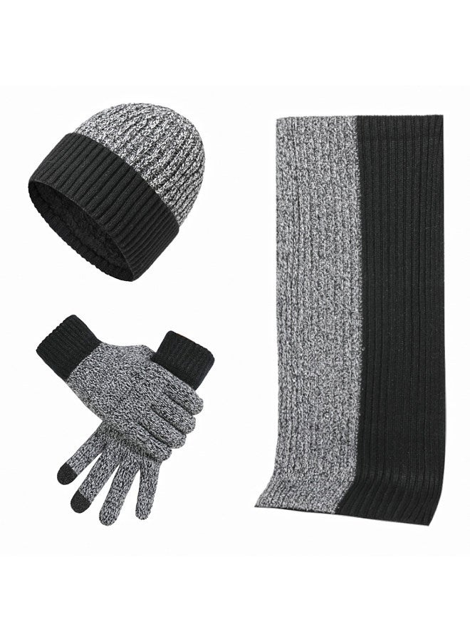 Winter Knit Beanie Hat Scarf and Touch Screen Gloves Set for Women and Men