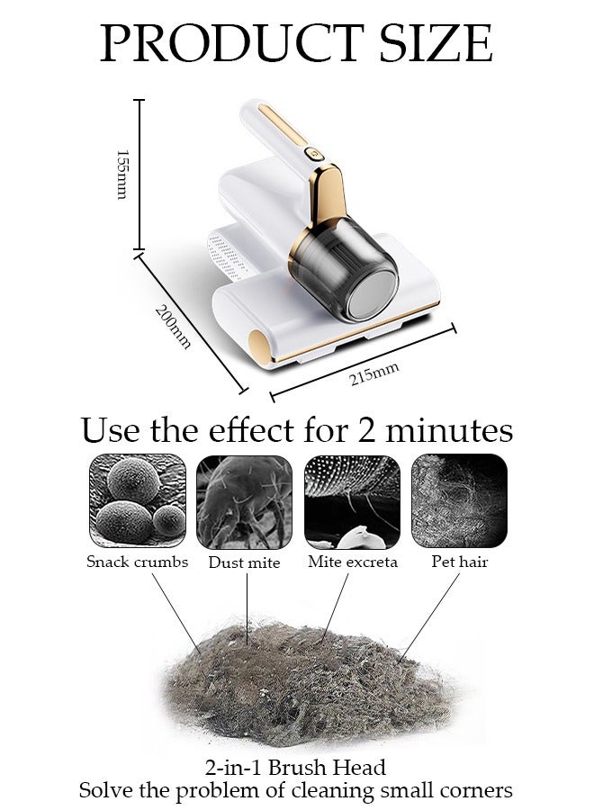 Mattress Vacuum Cleaner Handheld UV Bed Vacuum Mite Removal Instrument Wireless Mite Remover Cleaning Machine for Pillows Sheets Mattresses Sofas Plush Toys and Other Fabric Surfaces