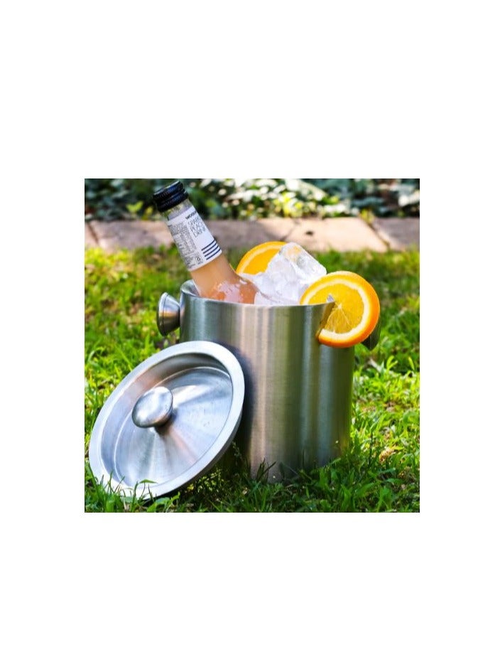 Ice Bucket with side handle Double Walled with Tongs and Lid for Chilling Champagne
