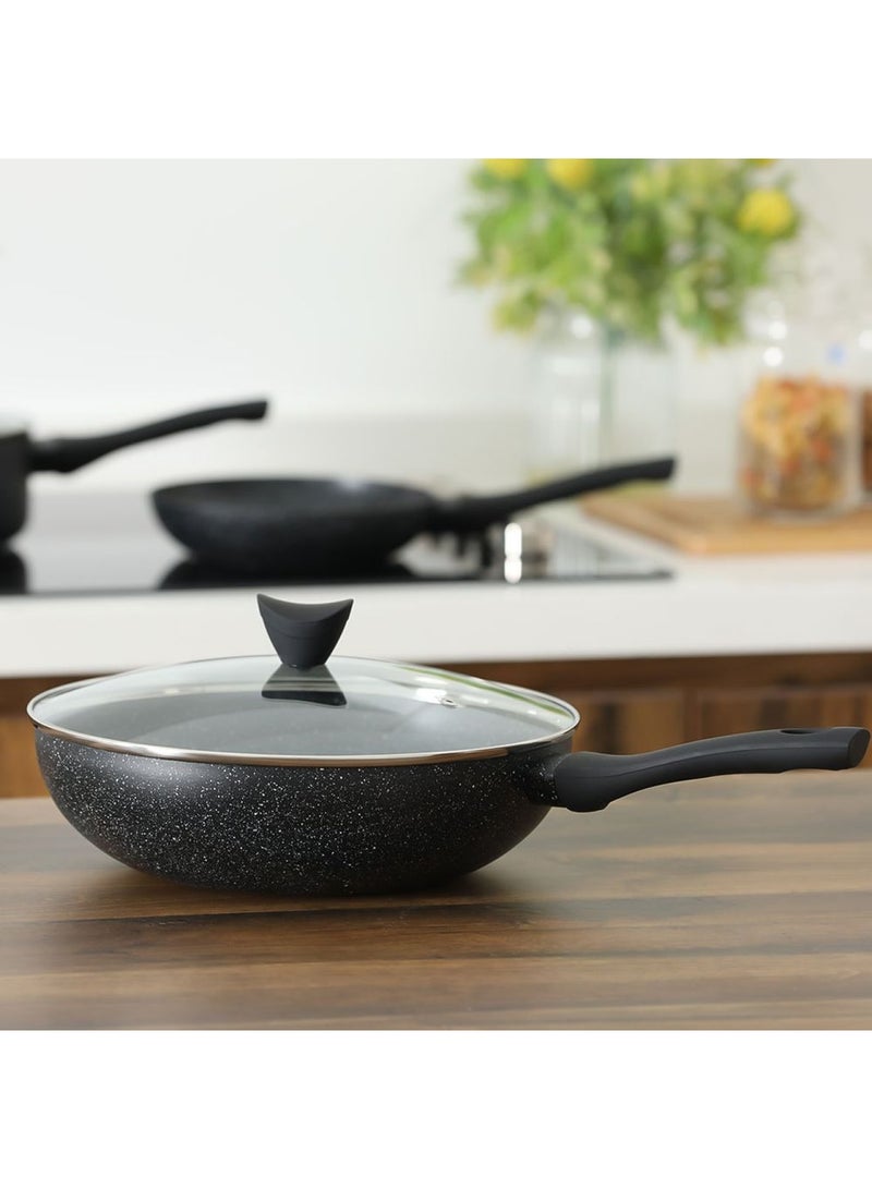 Danube Essential Wok with Lid - Black Marble