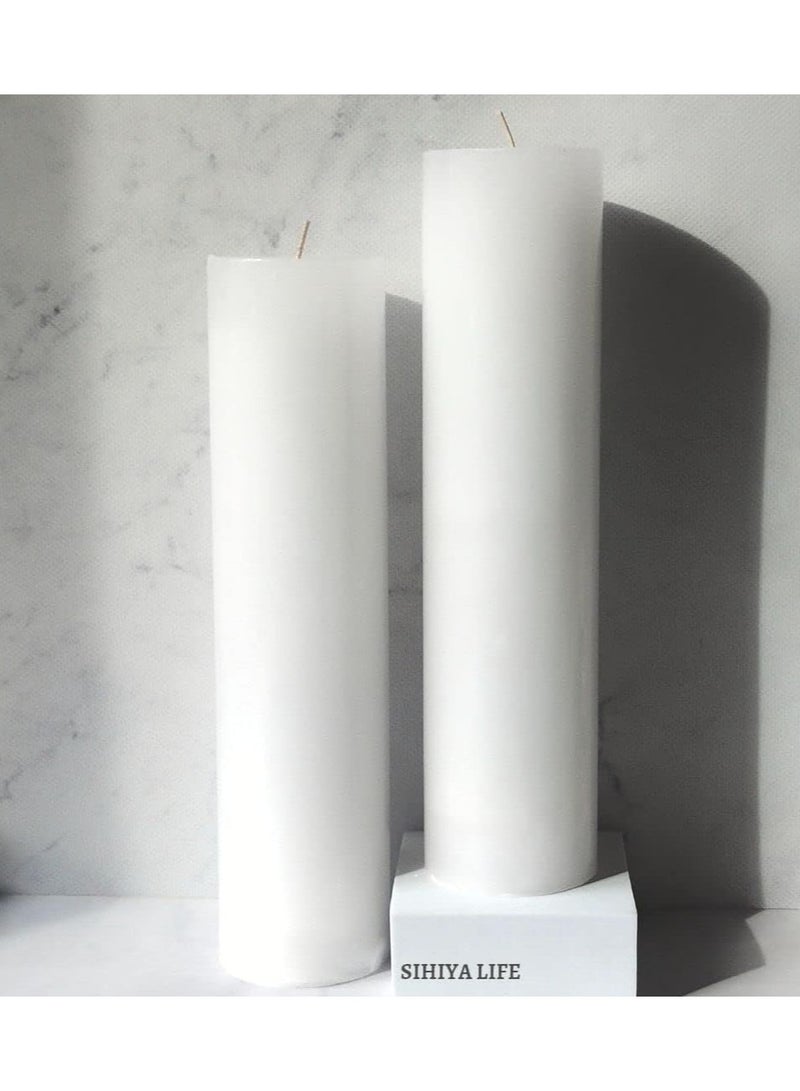 Set of 2 White Pillar Candles| 3 x 12 inch | Unscented & Dripless Candles for Decor, Events, Restaurants | Natural Wax with Cotton Wicks | 135 hrs/candle Burn Time