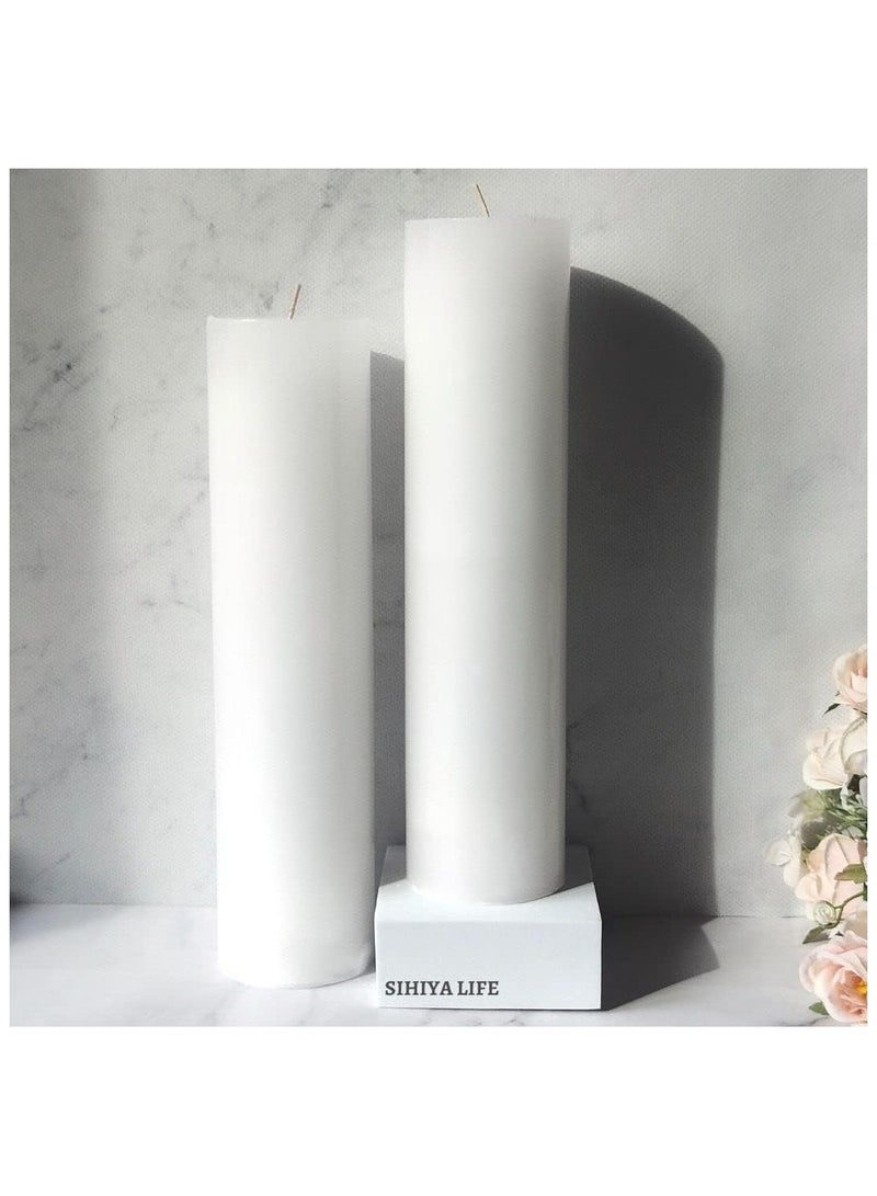 Set of 2 White Pillar Candles| 3 x 12 inch | Unscented & Dripless Candles for Decor, Events, Restaurants | Natural Wax with Cotton Wicks | 135 hrs/candle Burn Time