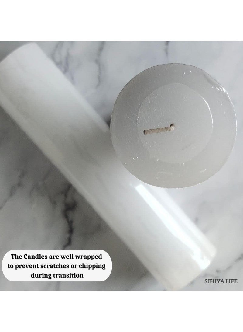 Set of 2 White Pillar Candles| 3 x 12 inch | Unscented & Dripless Candles for Decor, Events, Restaurants | Natural Wax with Cotton Wicks | 135 hrs/candle Burn Time