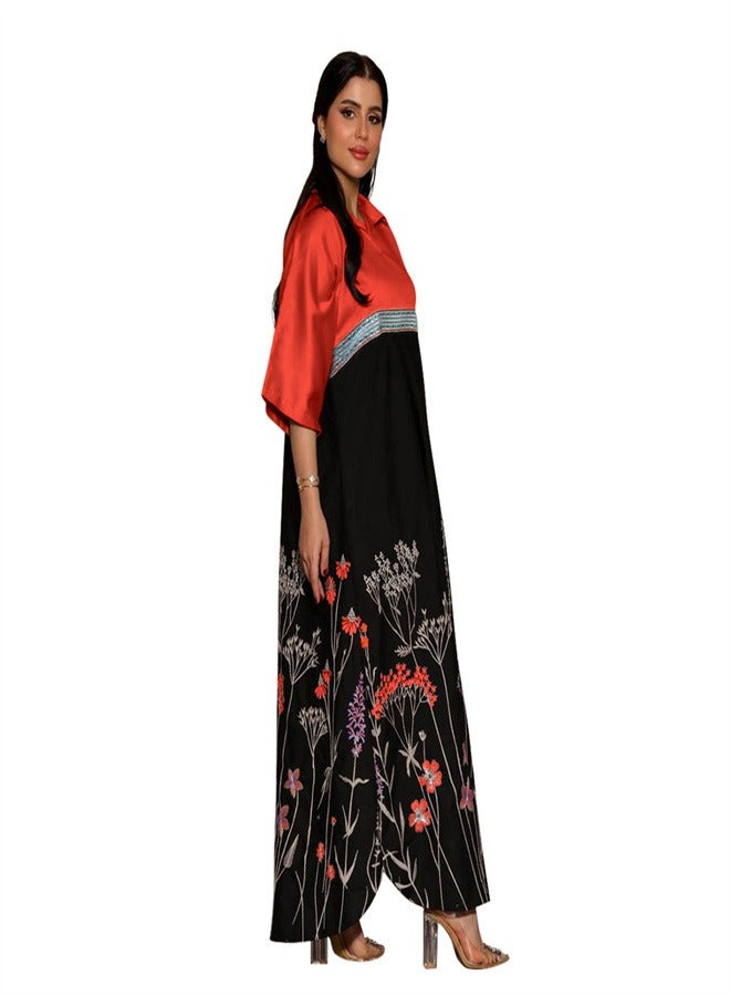 Fashionable Printed Dress Jalabiya  Musilm Orange