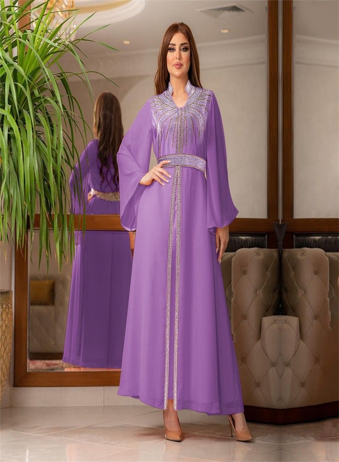 Long Sleeved Hot Diamond Dress Dress Jalabiya  Musilm Purple