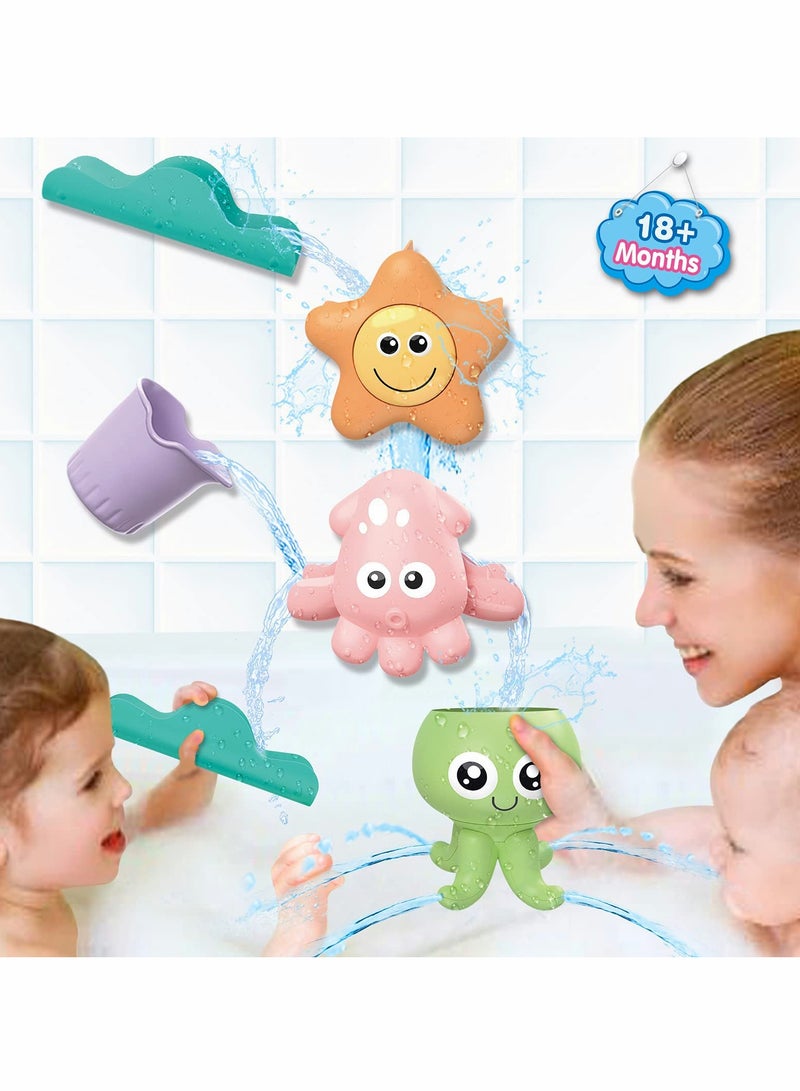 Bath Toys for Toddlers with Swinging Octopus Rotating Starfish Spouting Jellyfish Mold-3 Pcs