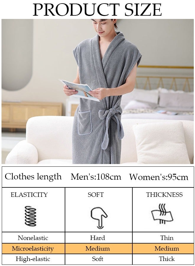 Men's Bath Robe, Wearable Bath Towel with Side Pocket Wrap Shower Wrap Towel Dress Bathrobe Waffle Spa Towel Robes with Adjustable Closure Quick Dry Lightweight Cover Up