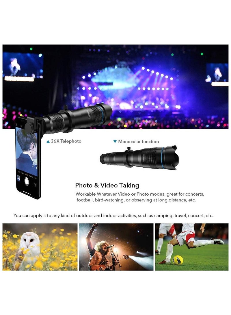 Apexel Cell Phone Camera Lens Kit, 36X Telephoto Lens Kit with Mini Tripod and Remote Shutter for iPhone,Samsung Galaxy Huawei and Most Smartphone