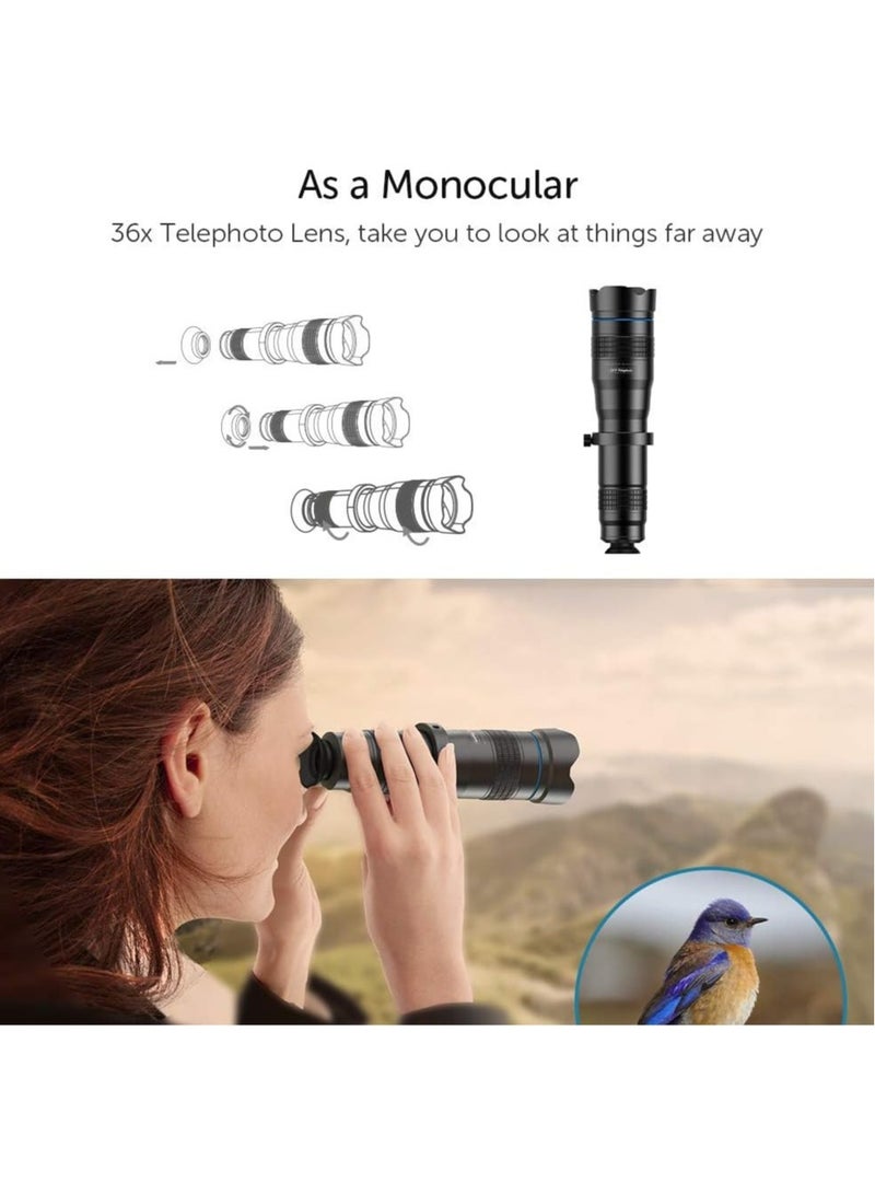 Apexel Cell Phone Camera Lens Kit, 36X Telephoto Lens Kit with Mini Tripod and Remote Shutter for iPhone,Samsung Galaxy Huawei and Most Smartphone