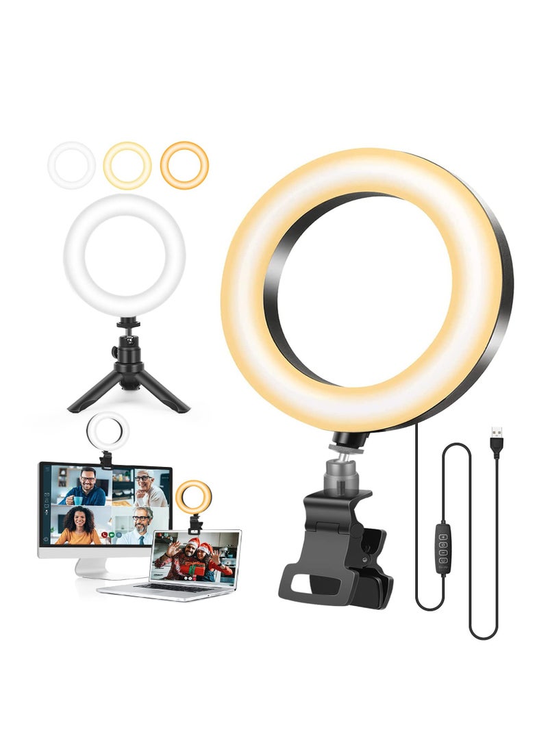 LED Ring Light with Tripod Stand & Phone Holder for Live Streaming & YouTube Video, Dimmable Desk Makeup Ring Light for Photography, Shooting with 3 Light Modes & 10 Brightness Level (5 inch)