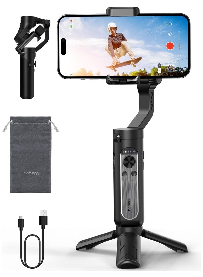 hohem iSteady XE Gimbal Stabilizer for Smartphone, 3-Axis Handheld Smartphone Gimbal, Portable & Foldable Stabilizer for iPhone and Android, Stabilizer for Video Recording w/Face & Object Tracking