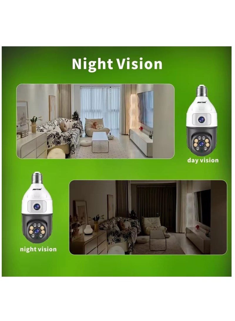 Jortan Gun Ball Linkage WIFI Dual lens Bulb Camera, IP44, Full Color Night Vision, 2 Way Audio, Motion Detection, PTZ Control