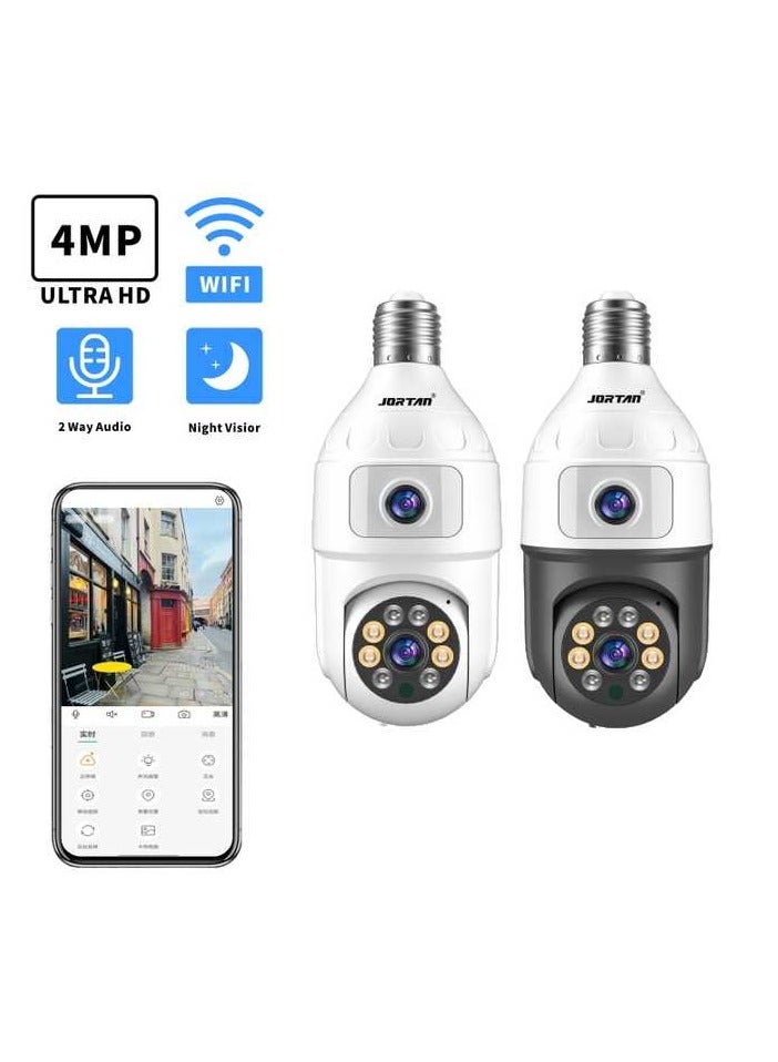 Jortan Gun Ball Linkage WIFI Dual lens Bulb Camera, IP44, Full Color Night Vision, 2 Way Audio, Motion Detection, PTZ Control