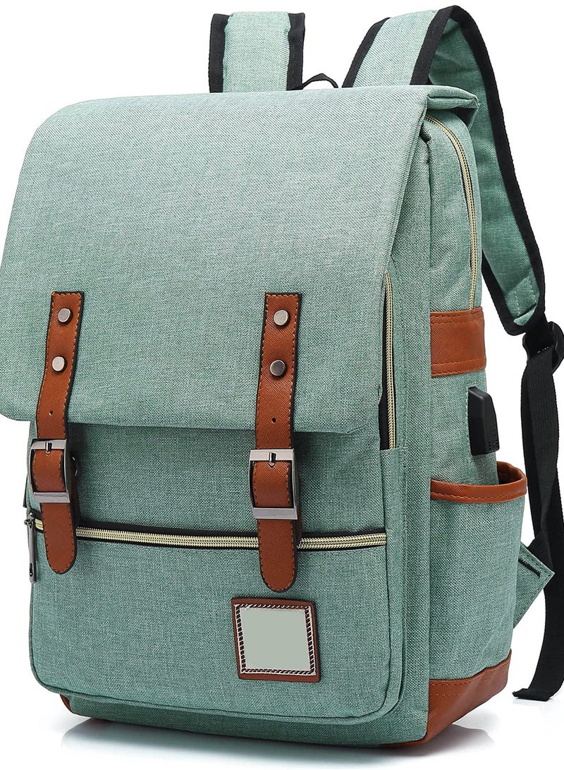 USB Charging Port Laptop Backpack, Water Resistant Fashion Travelling Backpack, Suitable for 5.6Inch Laptop, Women Men Shoulder Bag (Green)