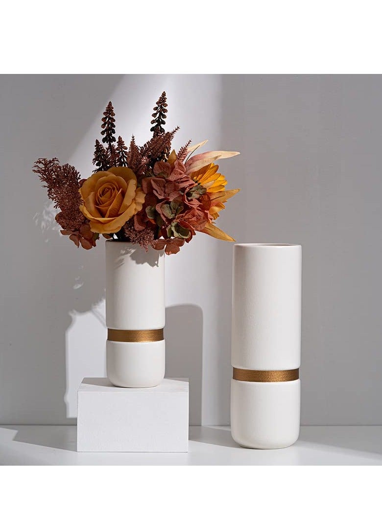 White Tube vase with a gold midline - Set | for flower arrangements, decor, events, gifting | with 20 pcs of white vase fillers