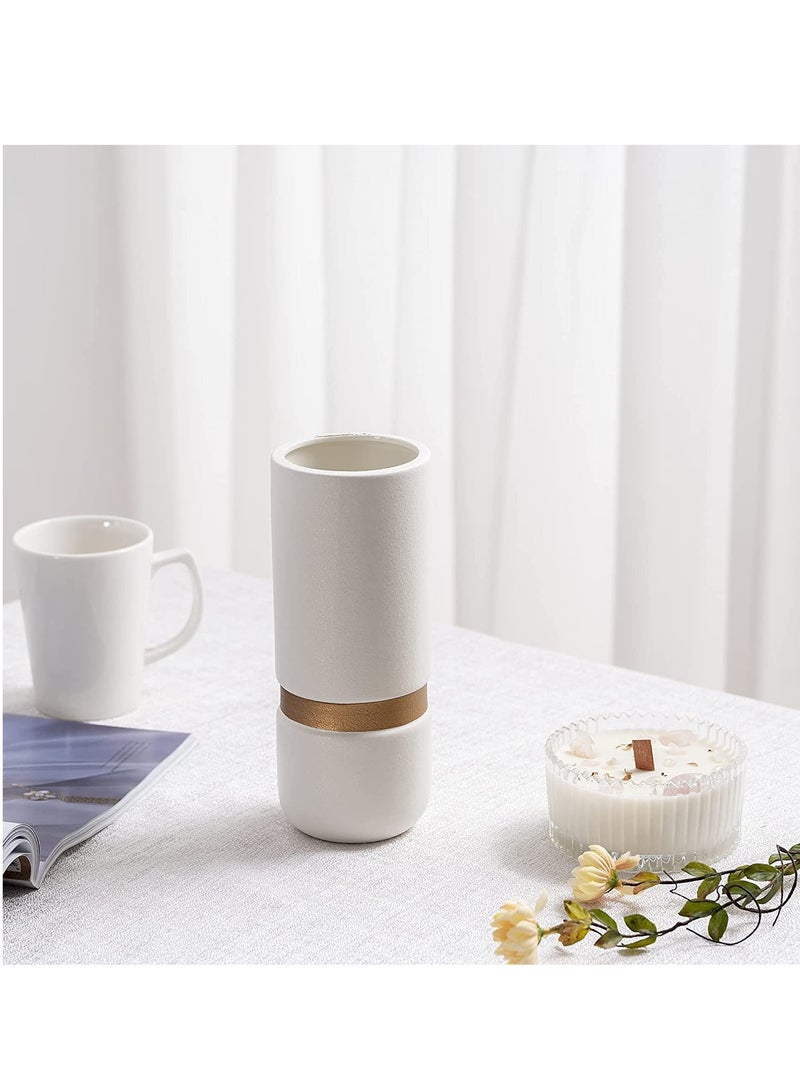 White Tube vase with a gold midline - Set | for flower arrangements, decor, events, gifting | with 20 pcs of white vase fillers