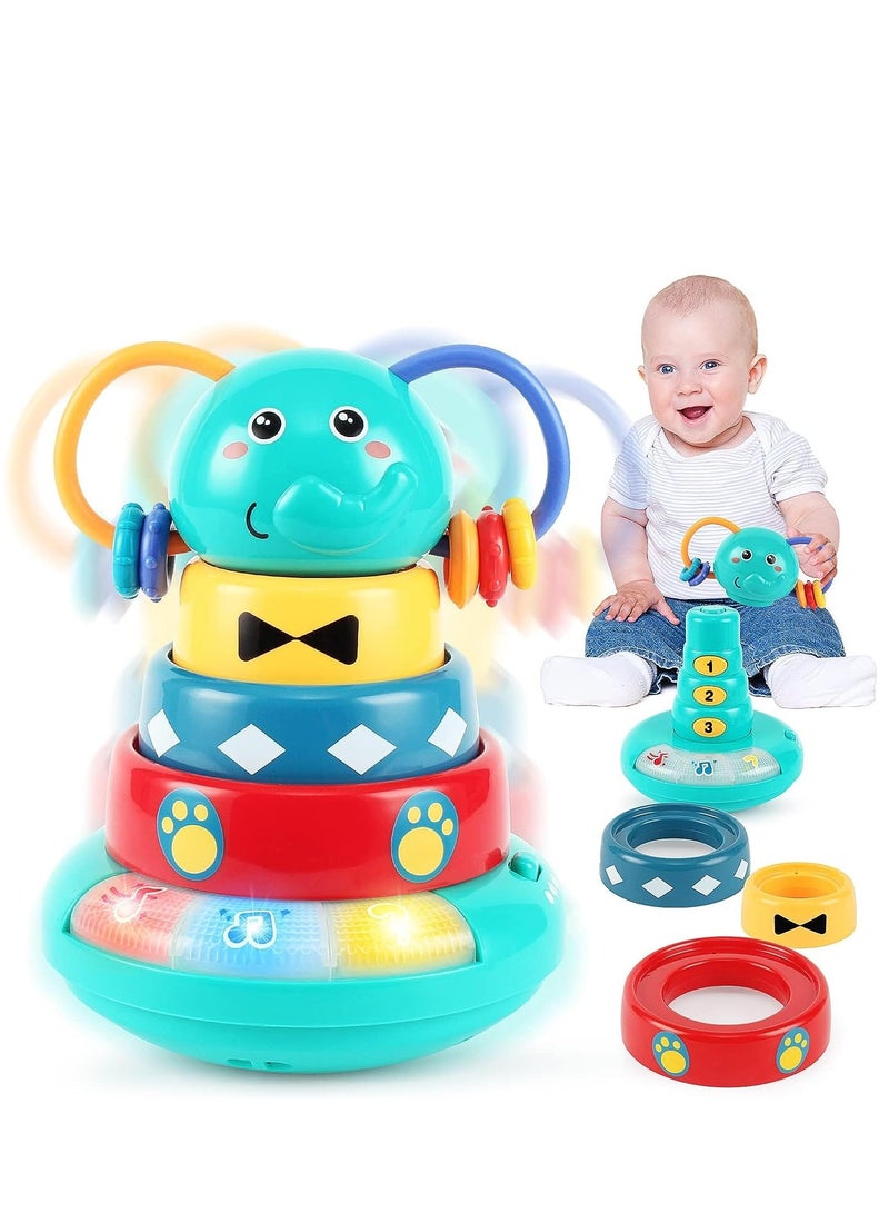 Music Toys for Babies 6-12 Months Interactive Elephant Music Roly-Poly w/Stacking Ring Rattle Toy Early Educational Sensory Toys for Kids 6-12 Months